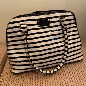 Kate Spade Wellelsley Rachelle Bag Patent Black & Cream Stripes
